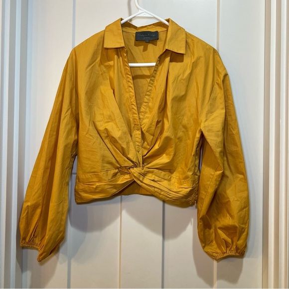 Anthropologie Sunday In Brooklyn Twist-Front V-Neck Blouse In Gold Medium - Picture 4 of 13